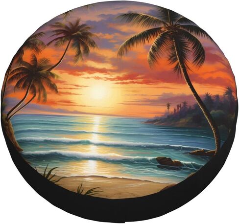 Spare Tire Cover Weatherproof Wheel Cover Fit for Jeep Wrangler Rv SUV Truck Travel Trailer 17" Sunset Beach Palm Tree Tire Cover in Saudi Arabia