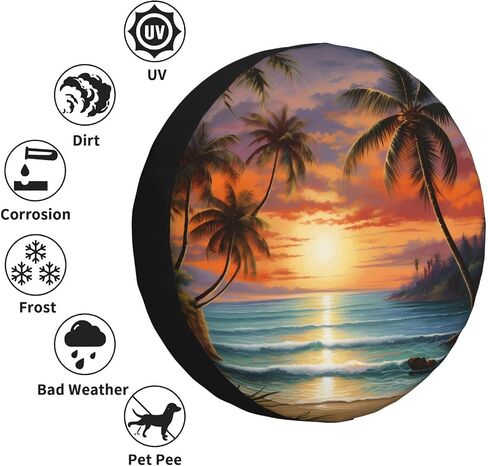 Spare Tire Cover Weatherproof Wheel Cover Fit for Jeep Wrangler Rv SUV Truck Travel Trailer 17" Sunset Beach Palm Tree Tire Cover in Saudi Arabia