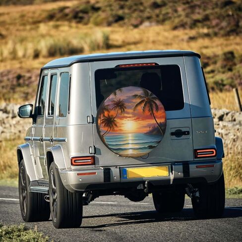 Spare Tire Cover Weatherproof Wheel Cover Fit for Jeep Wrangler Rv SUV Truck Travel Trailer 17" Sunset Beach Palm Tree Tire Cover in Saudi Arabia