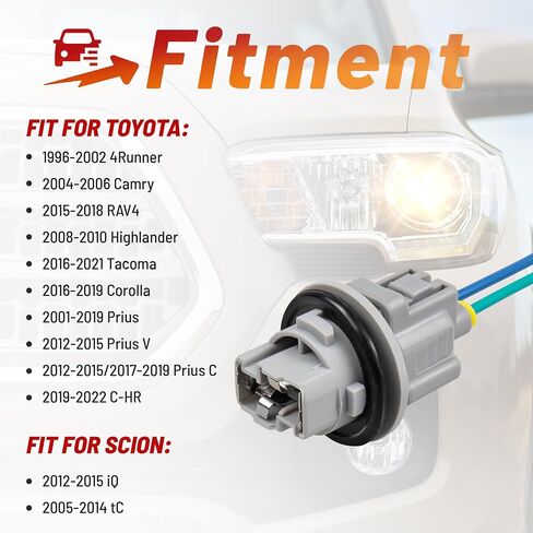 Red Wolf 90075-60060 Front Trun Signal Light Socket مع 3 دبوس من الأسلاك الملائمة لـ 2005-2015 Toyota Tacoma Rav4 Camry 4runner Highlander Tundra Tundra Turn Light Lamp Connector 2 PC Copper in Kuwait