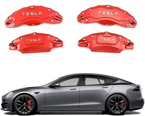 تغطي الفرجار الفرامل مجموعة من 4 متوافقة مع Tesla Model S/X الملحقات ， 2023 و 2024 و 2025.19/20 بوصة أغطية فرامل محور العجلة -FIT ل Tesla Model S/X Red Brake Pariper (Red) in Kuwait