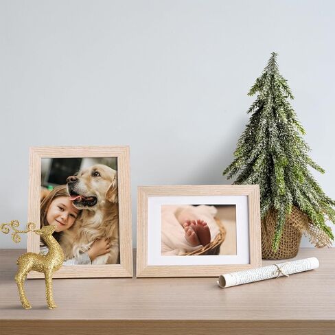 KINLINK 6x8 Picture Frame, Natural Solid Wood Frame with Acrylic Plexiglass for Pictures 4x6 with Mat or 6x8 without Mat, Tabletop and Wall Mounting Display Photo Frame 1 Pack in Kuwait