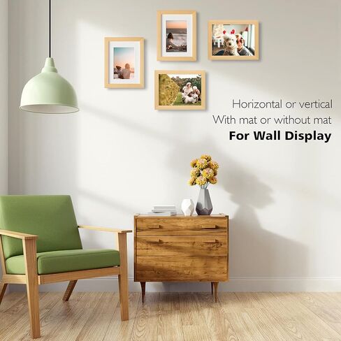 KINLINK 6x8 Picture Frame, Natural Solid Wood Frame with Acrylic Plexiglass for Pictures 4x6 with Mat or 6x8 without Mat, Tabletop and Wall Mounting Display Photo Frame 1 Pack in Kuwait