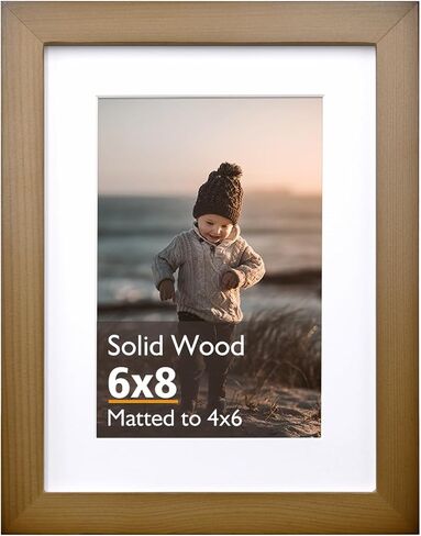 KINLINK 6x8 Picture Frame, Natural Solid Wood Frame with Acrylic Plexiglass for Pictures 4x6 with Mat or 6x8 without Mat, Tabletop and Wall Mounting Display Photo Frame 1 Pack in Kuwait
