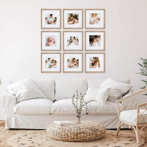 Sheffield Home 9 Piece Gallery Wall Frame Set, 12x12 in. Matted to 8x8 in. (Light Natural) in Saudi Arabia
