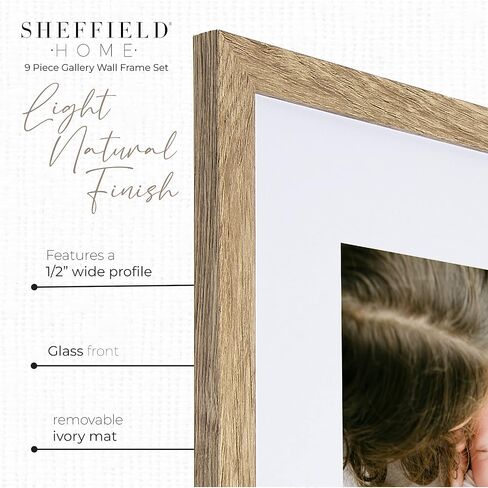 Sheffield Home 9 Piece Gallery Wall Frame Set, 12x12 in. Matted to 8x8 in. (Light Natural) in Saudi Arabia