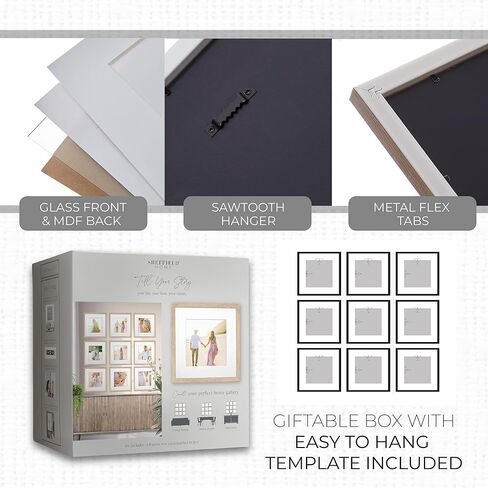 Sheffield Home 9 Piece Gallery Wall Frame Set, 12x12 in. Matted to 8x8 in. (Light Natural) in Saudi Arabia