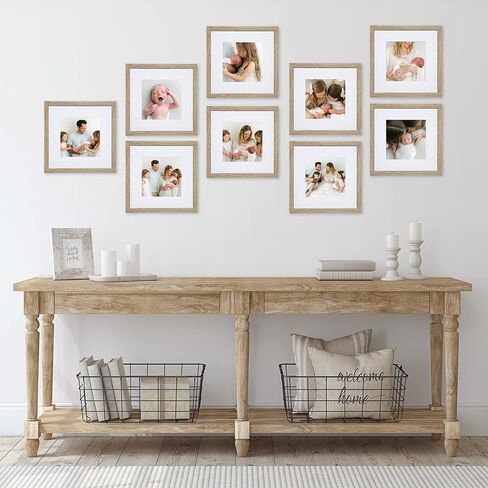 Sheffield Home 9 Piece Gallery Wall Frame Set, 12x12 in. Matted to 8x8 in. (Light Natural) in Saudi Arabia