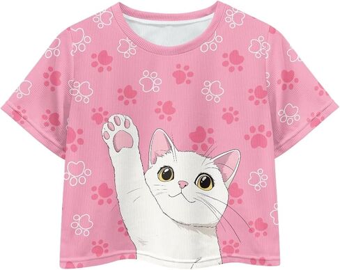 Cute Crop Tops for Girls Short Sleeve Summer T Shirts Fashion Graphic Tees Crew Neck Pullover Tee 5-14 Years in Kuwait