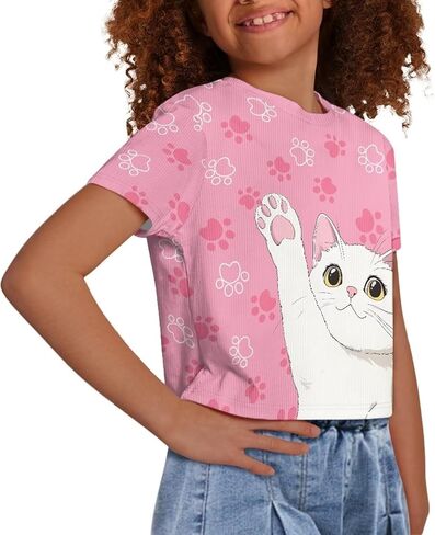 Cute Crop Tops for Girls Short Sleeve Summer T Shirts Fashion Graphic Tees Crew Neck Pullover Tee 5-14 Years in Kuwait