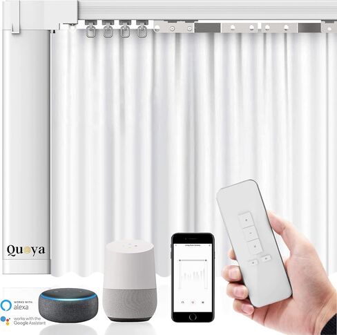 Quoya Smart Electric Curtain Track AT5810 【حتى 5 أمتار (196in) - قابلة للتكيف وقابلة للتعديل ، مع محرك السكك الحديدية الآلي مع التطبيق والصوت والتحكم عن بُعد ومتوافق مع Alexa و Google و Siri in Saudi Arabia