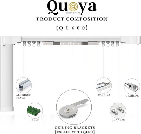 Quoya Smart Electric Curtain Track AT5810 【حتى 5 أمتار (196in) - قابلة للتكيف وقابلة للتعديل ، مع محرك السكك الحديدية الآلي مع التطبيق والصوت والتحكم عن بُعد ومتوافق مع Alexa و Google و Siri in Saudi Arabia