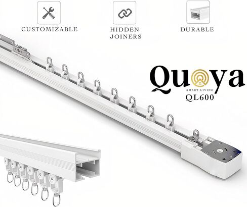 Quoya Smart Electric Curtain Track AT5810 【حتى 5 أمتار (196in) - قابلة للتكيف وقابلة للتعديل ، مع محرك السكك الحديدية الآلي مع التطبيق والصوت والتحكم عن بُعد ومتوافق مع Alexa و Google و Siri in Saudi Arabia