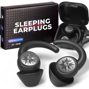 Ear Plugs for Sleeping - NRR33dB Noise Cancelling Earplugs for Sleep, Snoring Blocking, Travel, 2 Pairs Reusable Washable Soft Silicone Ear Plugs for Side Sleeper, Black
