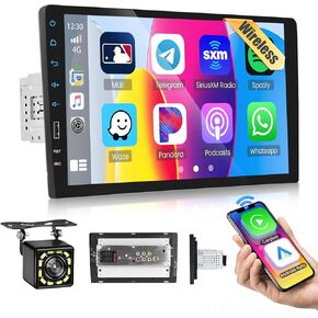 Hikity 9 Inch Single Din Wireless Carplay Radio with Bluetooth, Touchscreen Wireless Android Auto Car Stereo with Mirror Link FM Radio Backup Camera Microphone
