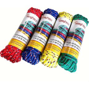 3/8", 200ft / 61m, (4 Packs X 3/8" X 50ft) Diamond Braided Polypropylene Premium Rope/Ropes Heavy Duty Rope with Red/Yellow/Blue/Green
