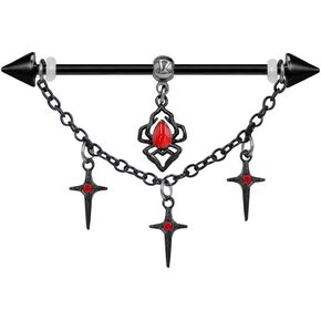 14G Spider Cross Chain Dangle Industrial Barbell Earrings for Women Men Dangling Black Arrow Stainless Steel Cartilage Helix Conch Piercing Jewelry 1 1/2Inch(38mm)