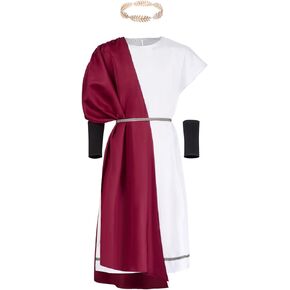 4-Piece Carnival Men Toga Costume with Leaf Laurel Wreath and Wristbands, Adult Greek God Roman Party Set