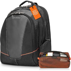 Everki Flight Business Laptop Backpack (EKP119) with Orange Accessory Pouch - Men's Backpack with 16" Compartment, 28.5L Capacity - Flight Business Backpack & Accessory Pouch Bundle