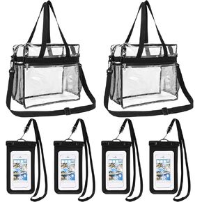 Abbylike 6 Pcs Clear Handbag 12 x 6 x 12 Clear Large Tote Bags Stadium Approved with Reinforced Strap Zipper and 7 Inch Universal Waterproof Phone Pouch for Men Sports Concert Travel Beach Outdoor