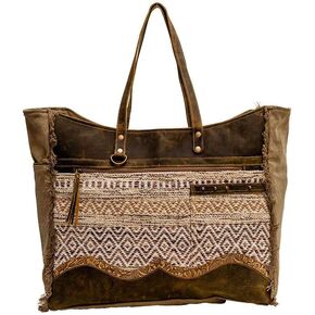 حقيبة Myra Western Leather Weekender الحقيقية للنساء - Cotton & Upcycled Canvas Boho Bag Losi Losi