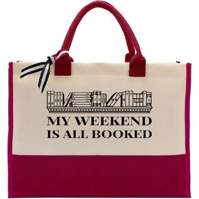 EDCTO Cute Tote Bag, Cotton Canvas Tote Bag, Library Canvas Bag, Birthday Gift for Women Teens, Womens Weekend Bag, Gift for Camping Picnic Beach Travel Vacation, My Weekend is All Booked
