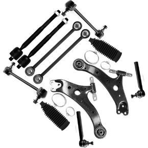 12-PC SET Suspension Kit fit 2004-2007 for Toyota for Highlander 2007-2009 for Lexus RX350 2004-2006 for Lexus RX330 Front Lower Control Arm Outer Inner Tie Rod End Steering Boot Sway Bar Link