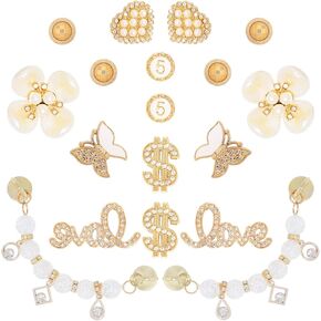 18 Pcs Bling Shoe Charms for Women, Sparkle Rhinestones Bling Chain Shoes Charms, Butterfly Flower Shoe Decoration for Clog Sandals, DIY Shoe Accessories for Party Favor