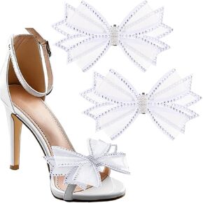 2 Pcs Shoe Clips for Women Dress Shoes, Removable Rhinestone Bow Shoe Clip Mesh Bow High Heel Shoe Clips Wedding Party Shoe Buckle Heels Clothing Accessories for Women Girls Bridal Prom Decor