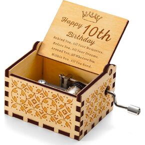 10th Birthday Gifts for Women Men - Wooden Music Box – Personalized 50 Year Old Presents - Gift Ideas for Her Him