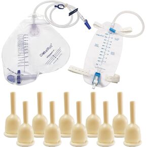 Latex Condom Catheters External Self Sealing Set, 2000ml Urinary Drainage Bag with Anti-Reflux Chamber *1, 1000ml Catheter Leg Bag *1, 10pcs Condoms for Men (1.58inch/40mm)