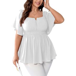 المرأة الصخرية بالإضافة إلى حجم peplum تتصاعد من بلوزات الكتف