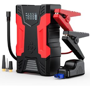 Emergency Jump Starter with Air Compressor 3000A Safe for Trucks/SUVs -22°F Cold Start 150PSI Auto Tire Inflator Fast USB Charge & LED Emergency Light