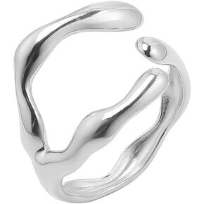 OIDIMS Irregular Stainless Steel Open Ring Minimalist for Women Men Unique Style Design Stacking Ring Personalized Finger Comfort Fit Jewelry Birthday Christmas Gifts Simple Statement Rings