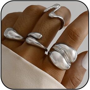 INENIMARTJ Gold Chunky Rings Set for Women Chunky Round Dome Ring Set Dainty Silver Stacking Knuckle Ring Statement Irregular Gold Rings for Women Costume Accessories
