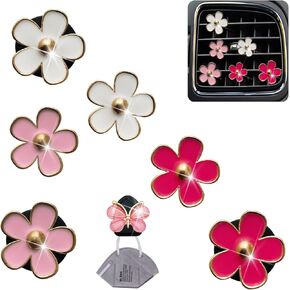 6 Pcs Daisy Air Vent Clips, Cute Flower Car Air Fresheners Vents Clips Car Diffuser Vent Clip Car Interior Decor Cute Car Accessories Car Decoration for Women + Cute Butterfly Mask Hook?Pink & White?
