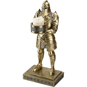 Medieval Armored Warrior Big Candlestick Holder Resin Tealight Holder Warrior Decorative Bookends Desktop Small Container for Key, Safety Pins, Crafts, Metal Clips 15.12 Inch (Blue)