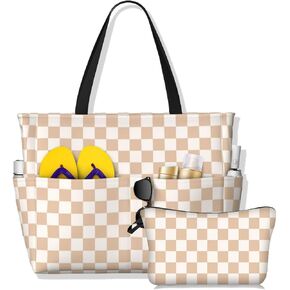 Beach Bag Waterproof Sandproof Tote Bags Large Capacity Foldable for Women Gym 28L Travel Bags with A Pouch