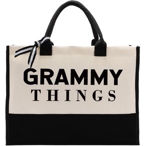 Gift for Grandma Mom, Grammy Things Bag, Large Canvas Bag Totes for Women Family Members, Mother's Day Gift, Grammy Birthday Gift Idea, Reusable Grocery Bags Shopping Bags Camping Bags, Shoulder Bag
