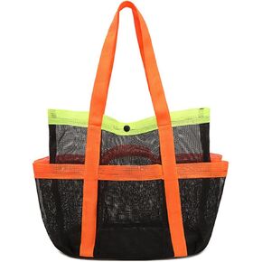 ENOPINK Mesh Beach Bags for Women Beach Tote Waterproof Sandproof with 7 Pockets for Toys Pool Bag Beach Accessories