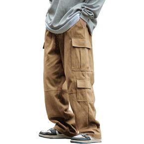THWEI Mens Cargo Pants Drawstring Elastic Waist Casual Baggy Pant Streetwear Multi Pockets Khaki XL
