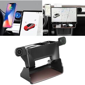 Center Console Organizer Tray for Tesla Model 3 Model Y w/ 15W Magnetic Wireless Charger Holder, Under Screen Storage Box Dashboard Organizer Tissue Holder for 2024-2017 Model 3 Model Y Accessories