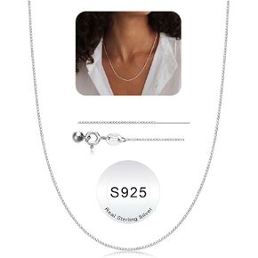 IEFWELL ITALIAN 925 Sterling Silver Chain Necklace for Women - 14K Gold Box Box Choker ، قلادة من الفضة الفضية السفلي ، 14/16/18/20/22/24 بوصة الهدايا للمجوهرات للرجال نساء النساء