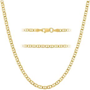 KISPER Solid 925 Sterling Silver 18k Gold Plated Italian 3mm, Diamond-Cut Mariner Link Gold Chain Necklace - for Men & Women with Lobster Clasp - Made in Italy
