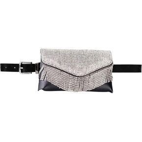 Women Mini Rhinestone Envelope Flap PU Leather Fanny Pack Waist Bag Clutch Cell Phone Pouch Purse