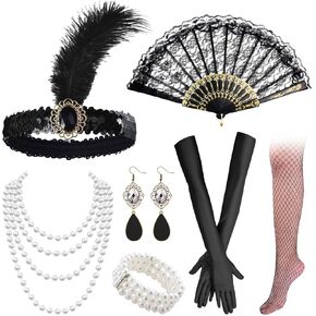 1920s Accessories for Women Flapper Headpiece Accessories Set Roaring 20s Fascinator Headband Tea Party Costume