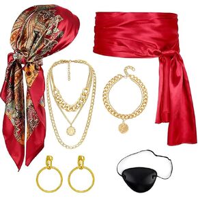 7pcs Women Pirate Costume Accessories Set for Men Pirate Head Scarf Necklace Belt Dress Accessories Cosplay Party Renaissance