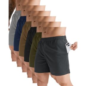 6 Pack Athletic Running Quick Dry Workout Gym Shorts for Men with Zipper Pockets