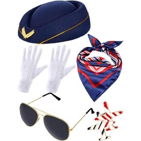 Stewardess Costume 6pcs Women Flight Attendant Costume Accessories Hat Pin Sunglasses Scarf Gloves