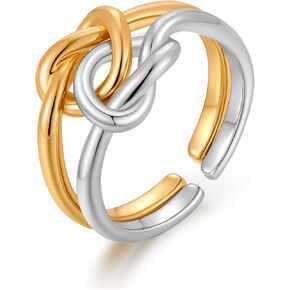 Heart Rings for Women - Dainty Gold and Silver Adjustable Stacking Purity Heart Knot Promise Rings Non Tarnish, Anniversary Jewelry Wedding Gifts for Wife Mom